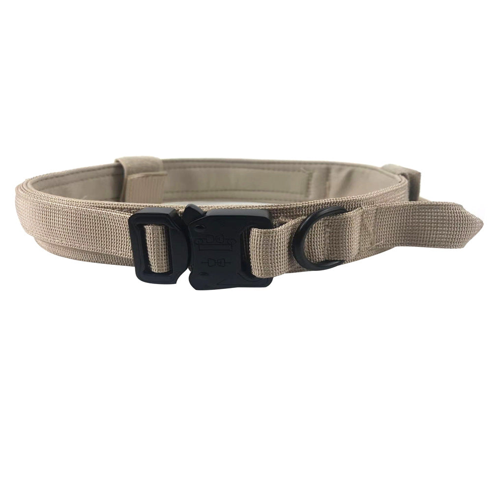 Coyote Brown Anchor Tactical Collar with black metal buckle, D-ring and control handle