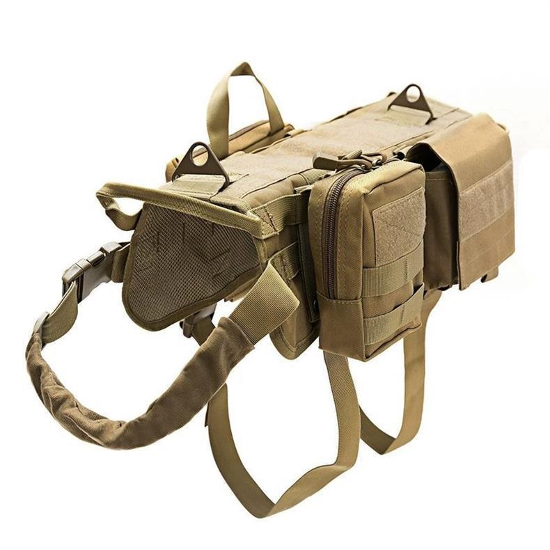 Ridgeline MOLLE dog harness in Coyote Brown with removable side pouches