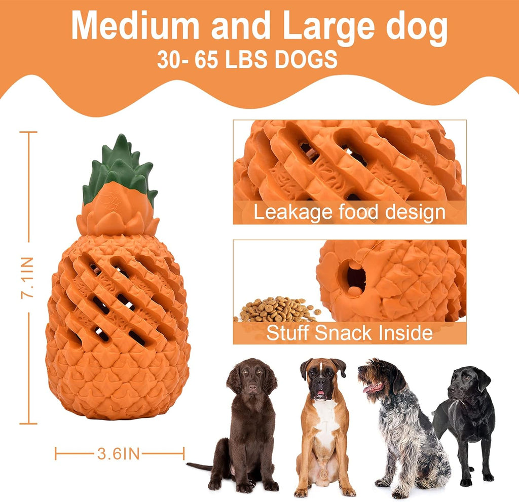 The large Bedrock Rubber Chew at 7.1 by 3.6 inches, with close-ups of the lattice channels and the filling hole at the end where kibble or paste is packed inside