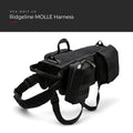 Blackout — Ridgeline MOLLE Harness in Blackout, side view showing the flank webbing panels, the padded handle and its two MOLLE pouches, under a Red Wolf Co. title banner