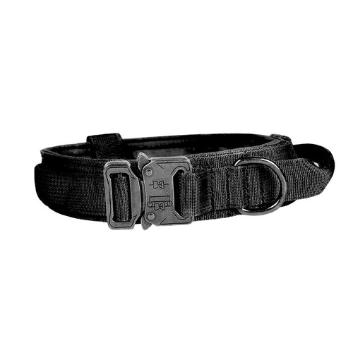 Black Anchor Tactical Collar with metal quick-release buckle, metal D-ring and control handle