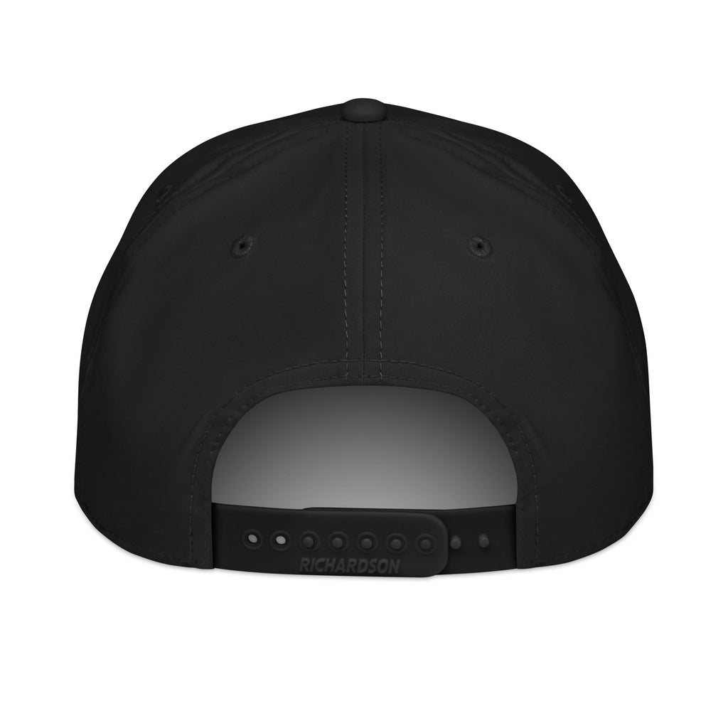 Red Wolf Rope Cap in Black, back view, showing the adjustable snapback closure