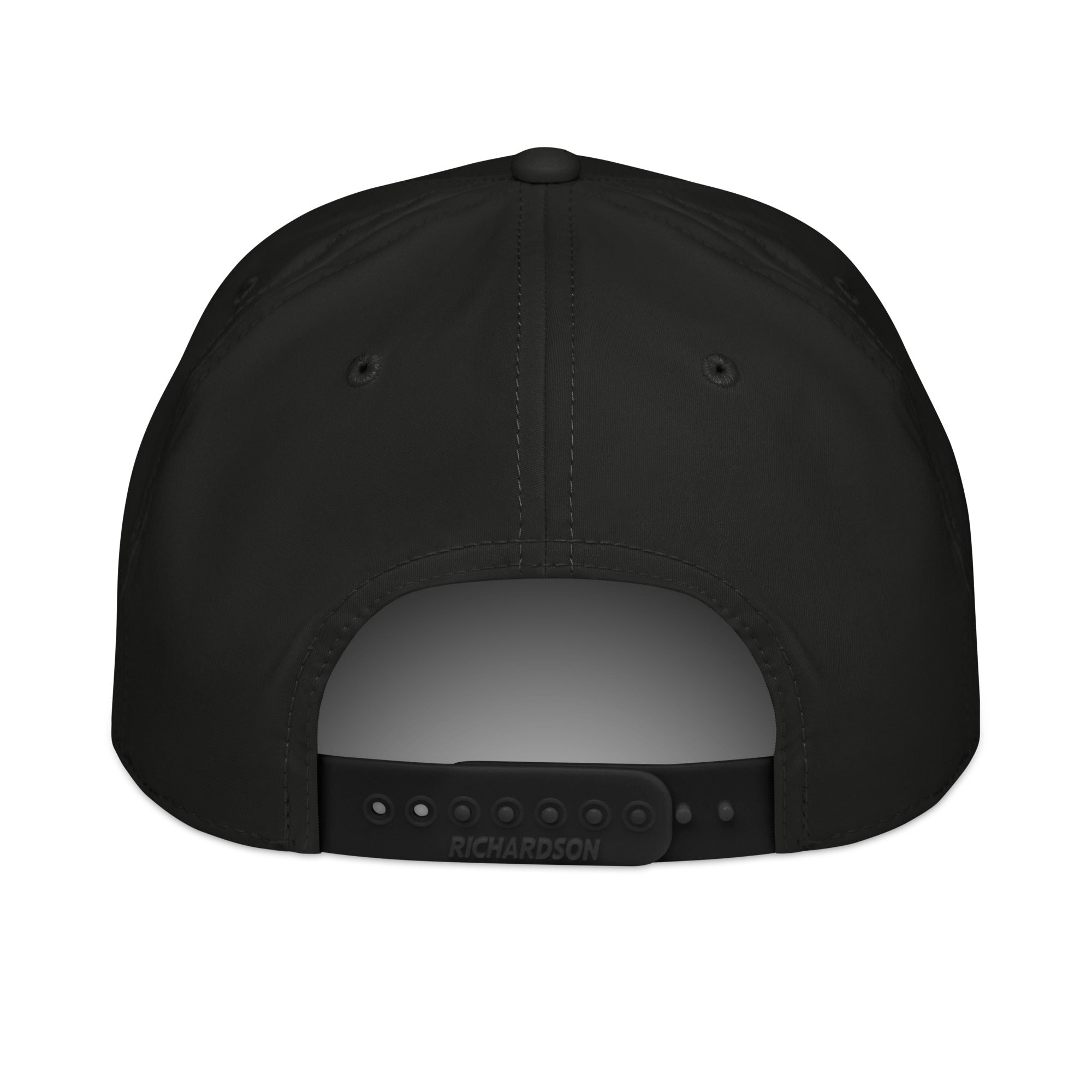 Red Wolf Rope Cap in Black, back view, showing the adjustable snapback closure