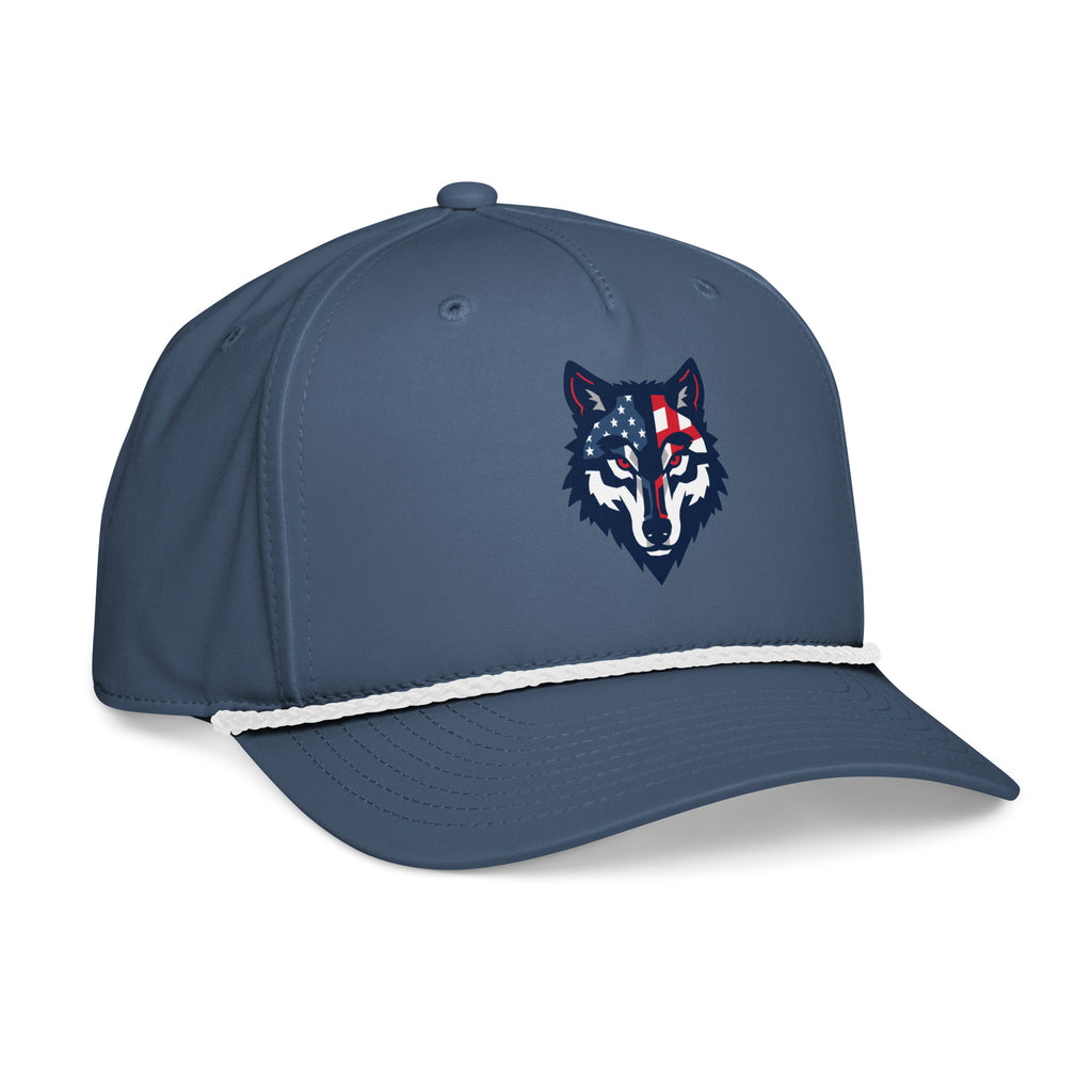 Red Wolf Rope Cap in Light Blue, front-right angle, showing the mid-profile structured crown