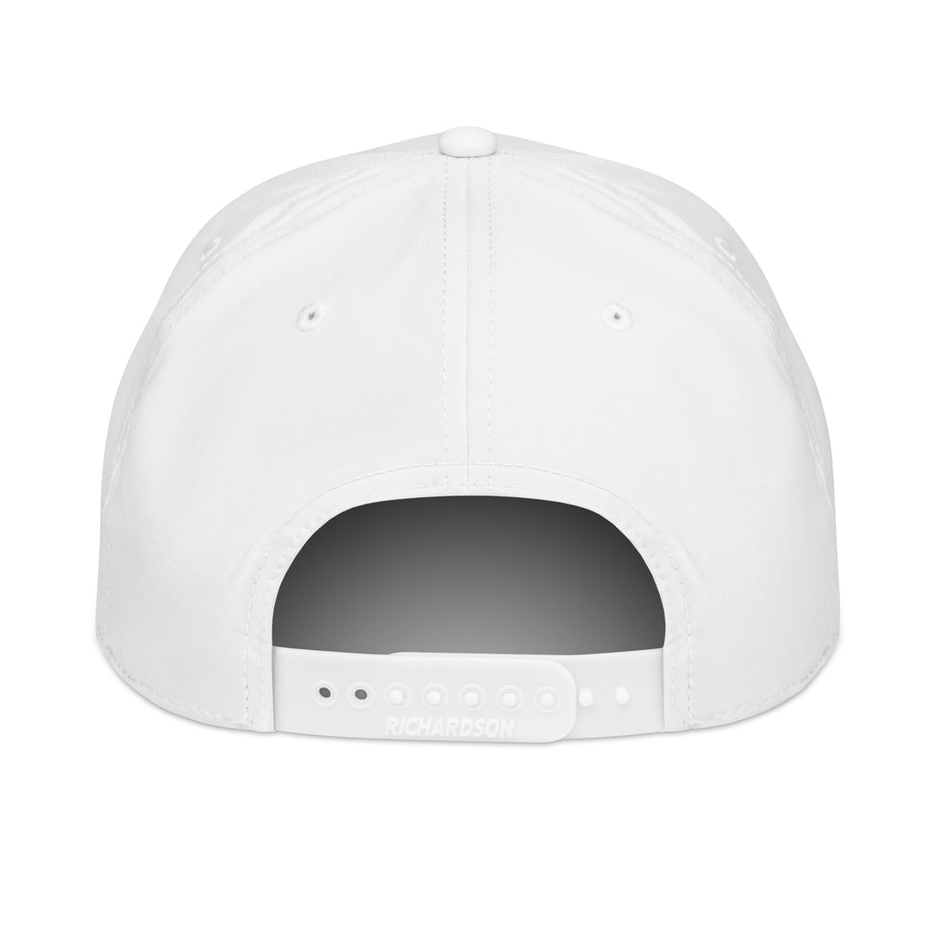 Red Wolf Rope Cap in White, back view, showing the adjustable snapback closure