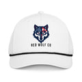 White/Black Red Wolf Rope Cap, front view with the printed flag-wolf head on the front panel