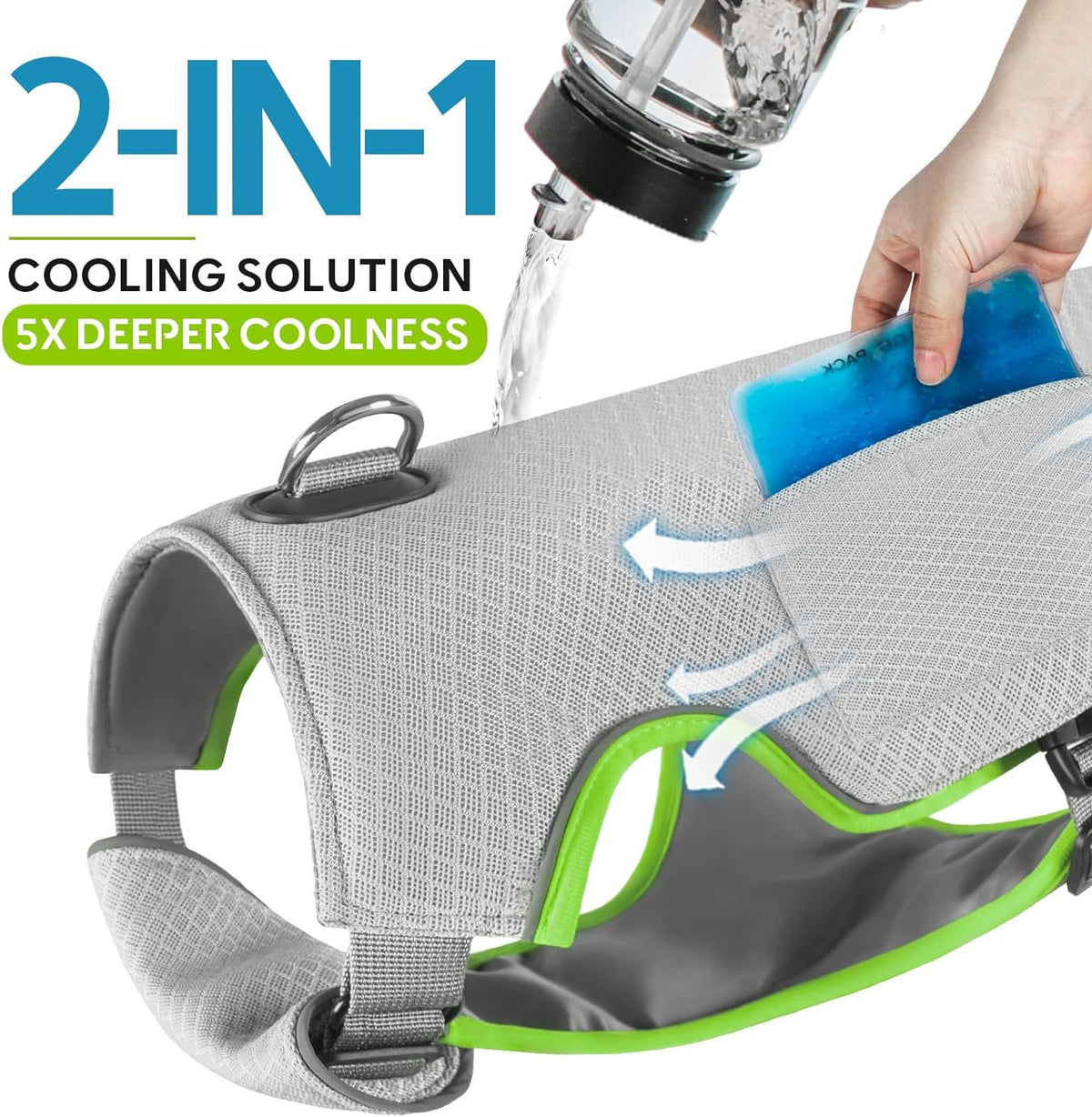 The vest being soaked with water and loaded with a frozen gel pack