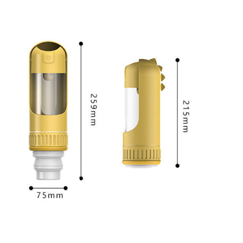 The bottle measured extended and collapsed, 259 mm down to 215 mm
