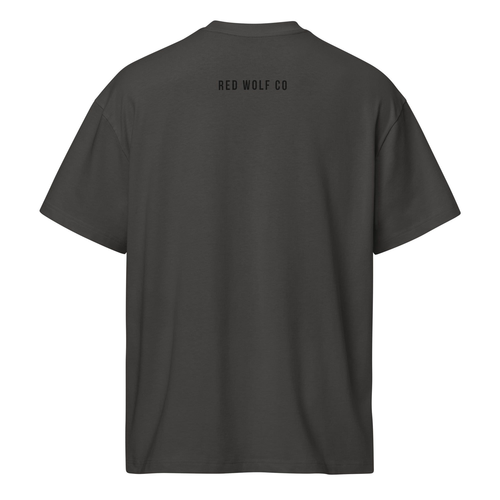 Vintage Black Red Wolf Flag Tee, back view, showing the oversized boxy cut