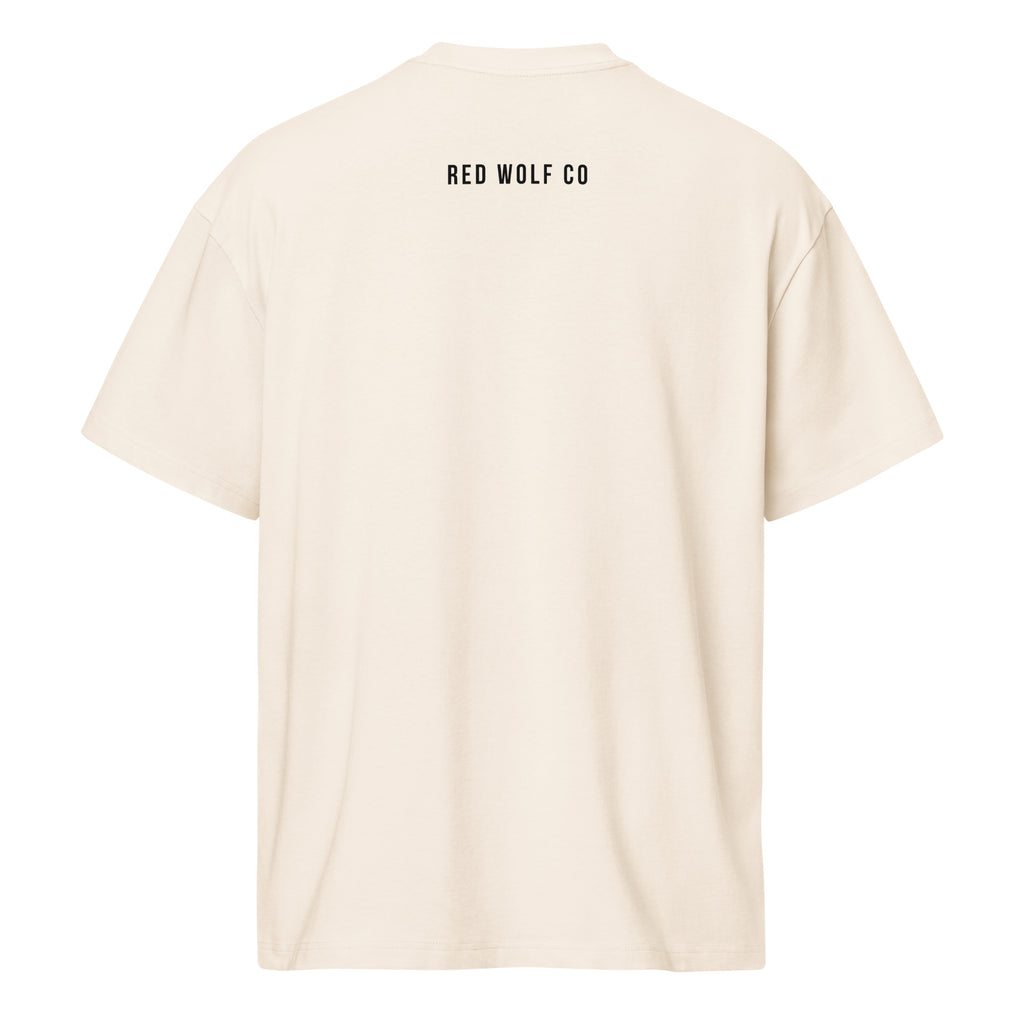Vintage White Red Wolf Flag Tee, back view, showing the oversized boxy cut